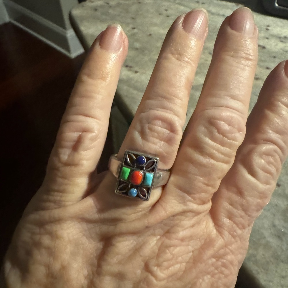Vintage filigree multi stone Silver Ring and pendant set